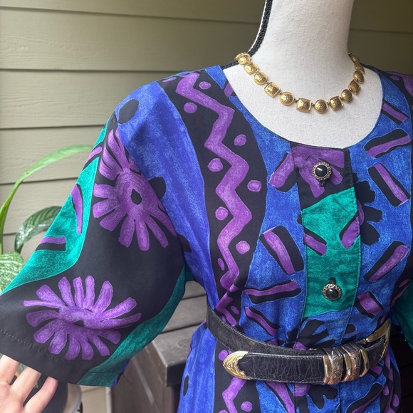 VTG Josephine Purple and Green Patterned Mini Tunic Dress. Size M. - Picture 2 of 8